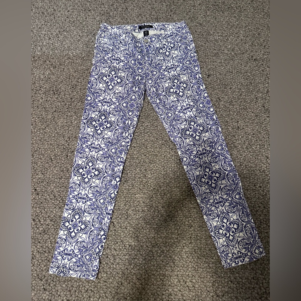 White House Black Market Blue and White Skinny Jeans